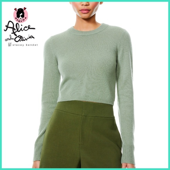 Alice + Olivia Luna Wool Blend Sage Green Cropped Pullover Sweater Top - Picture 15 of 16